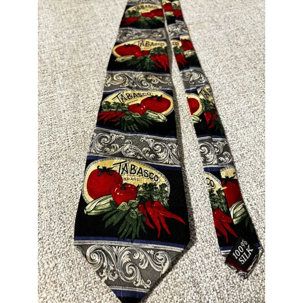Tabasco Brand 100% Silk Novelty Necktie Chili Pepper‎ Graphic Statement